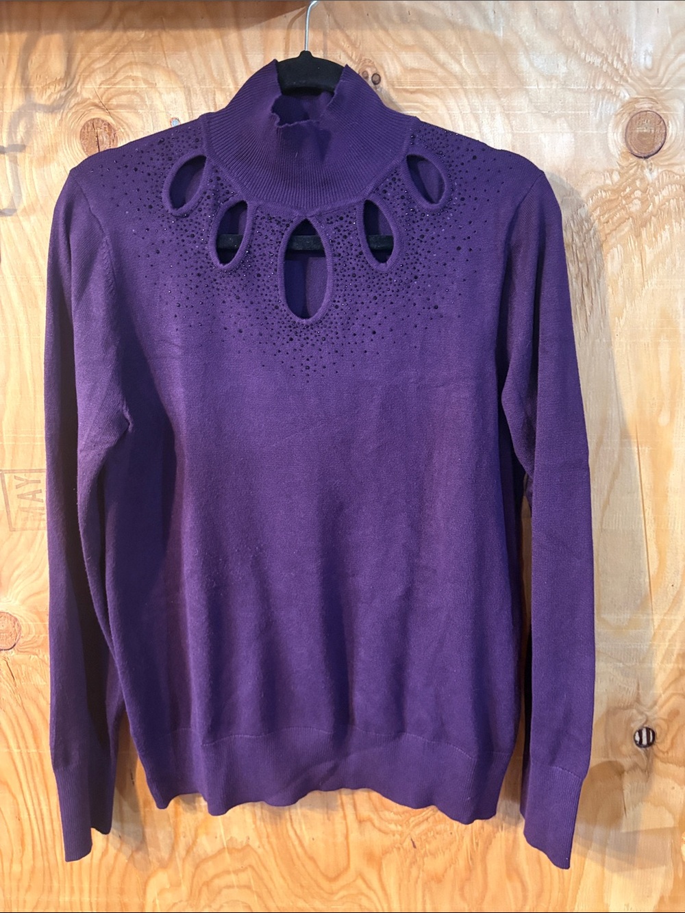 Cable & Gauge Deep Purple Cutout Turtleneck Sweater